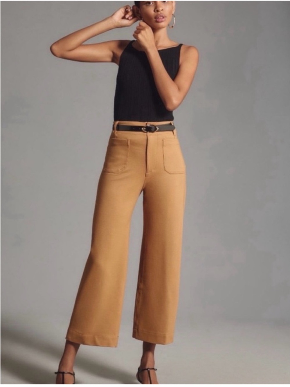 Anthropologie Maeve The Colette Cropped Wide-Leg Ponte Pants in Camel